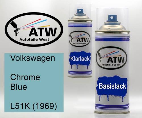 Volkswagen, Chrome Blue, L51K (1969): 400ml Sprühdose + 400ml Klarlack - Set, von ATW Autoteile West.